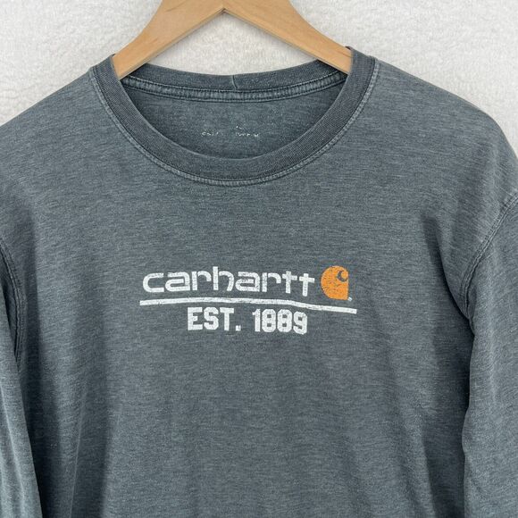 CARHARTT Shirt Mens M Spellout EST 1889 Rugged Work Long Sleeve Cotton Gray - Picture 1 of 12